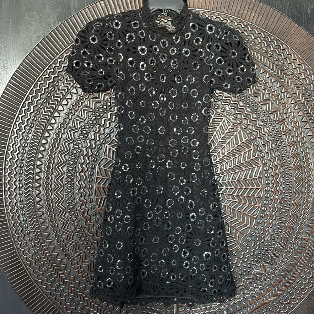 Maje embellished tie back black mini dress 34 XS